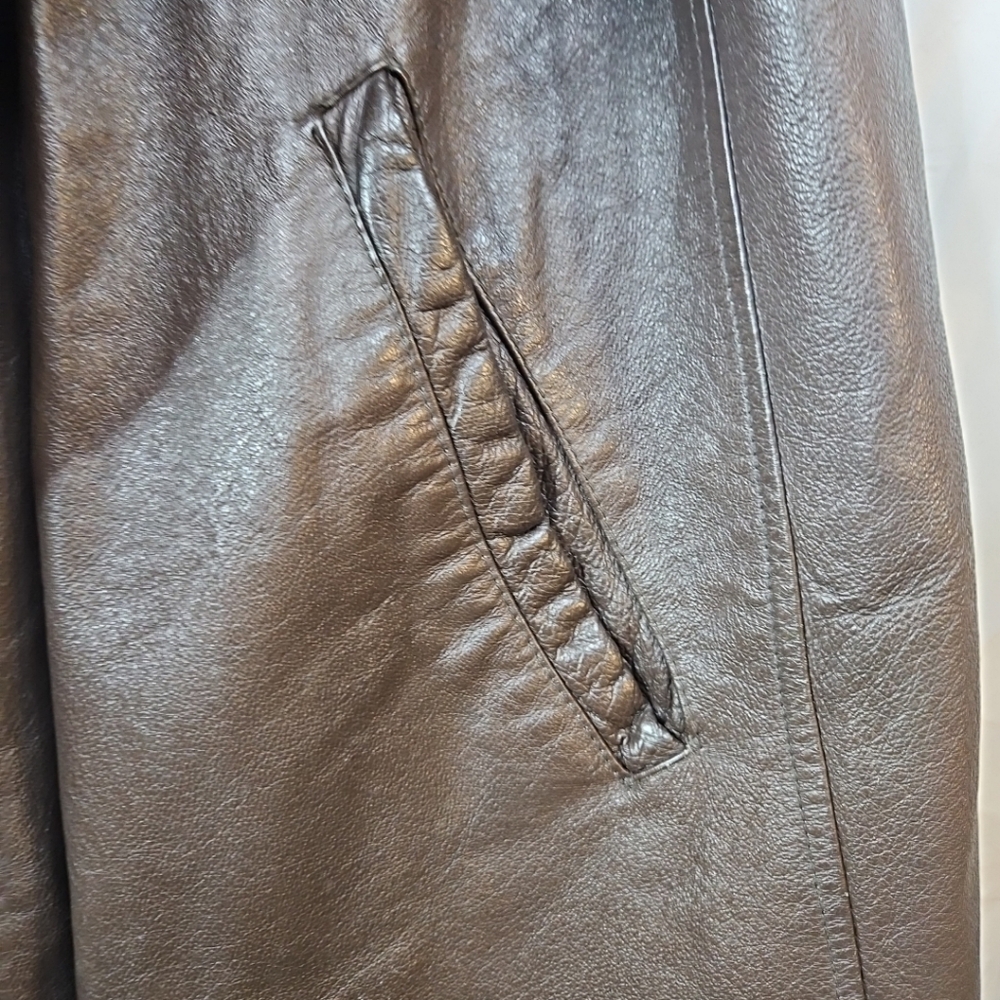 HABAND Executive Division Men's XL Brown 100% Leather Coat Jacket Buttons Cozy - Picture 7 of 16